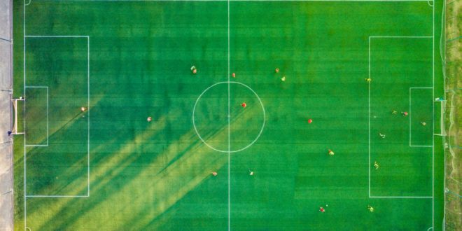 aerial view of soccer field